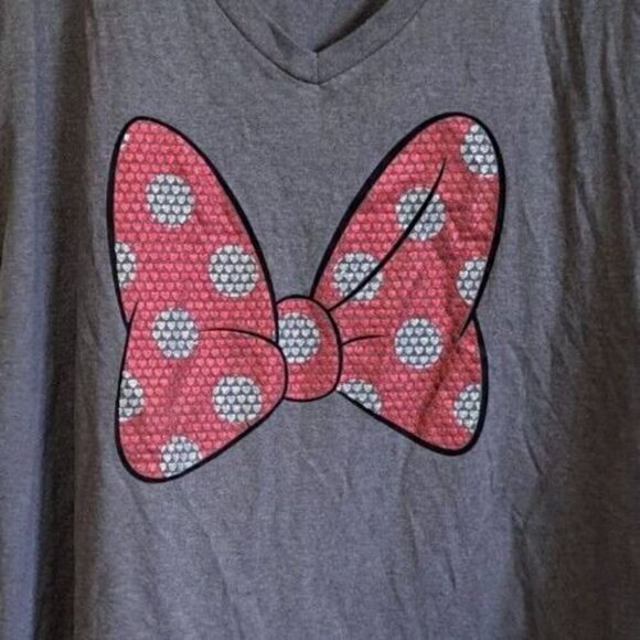Disney Store Women's 3XL Gray Short Sleeve T-Shirt Sparkly Minnie Mouse Bow - Picture 1 of 4
